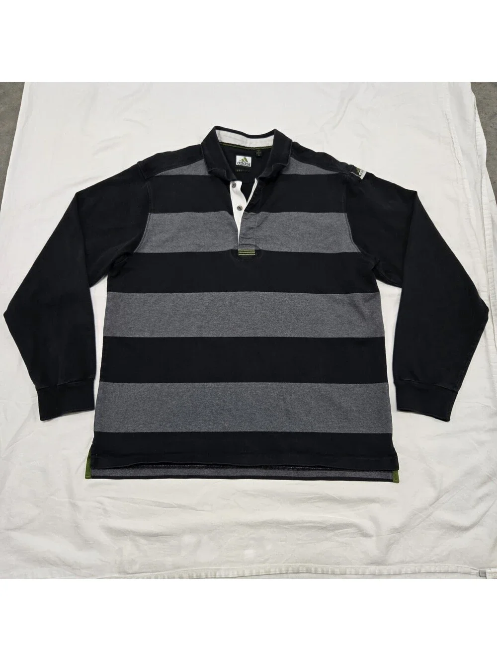 EUC Sz XL Vintage Adidas EQT-145 Rugby Shirt Long Sleeve Striped Polo Black/Grey